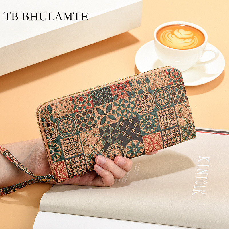 TB BHULAMTE Free Shipping New PU Cork Designer Grain Wallet Luxury Long Zipper Wallet Phone Bag Single Zipper Medium Zipper Wallet Handbag