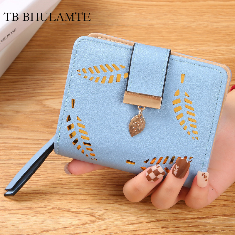 TB BHULAMTE Free Shipping Wholesale Wallet For Women Short Leaf Fold Designer Ladies Korean Style Hollow Fashion Trend Coin Luxury Zipper Card Holde