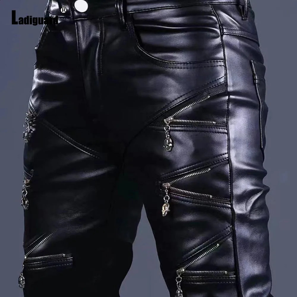 2025 Rock Style PU Leather Pants Men Fashion MultiZipper Faux Pencil Sexy Night Club Dance Motorcycle Trouser 250919