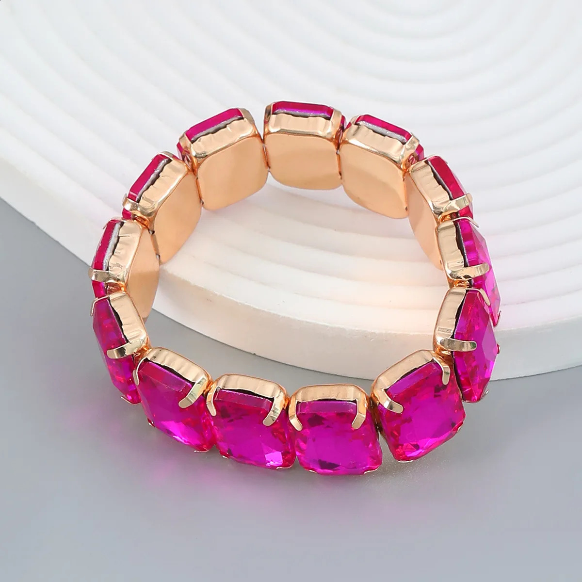 Big Full Shiny Crystals Bracelet Charm Wedding Bracelets for Women Anniversary Fuchsia White CZ Bangles Jewelry 250919