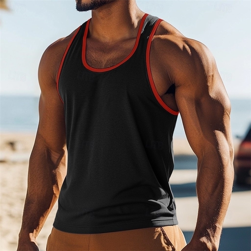 Simple Solid Color Style Mens Tank Top Outdoor Run Fitness Sports Vest Summer Gym Tshirt Man Casual Sleeveless Shirt Loose Tee250919