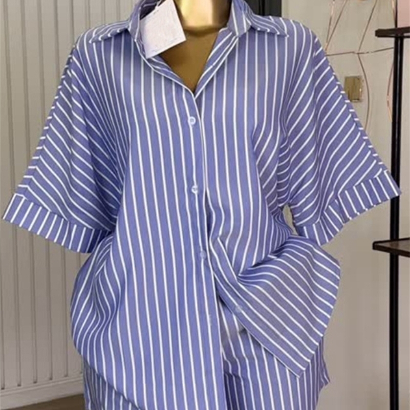 CMYAYA Fashion Striped Womens Set Set Half Sleeve Tshirt and Shorts Summer Chic Deux ensembles de 2 pièces tenue Tracksuit 250918