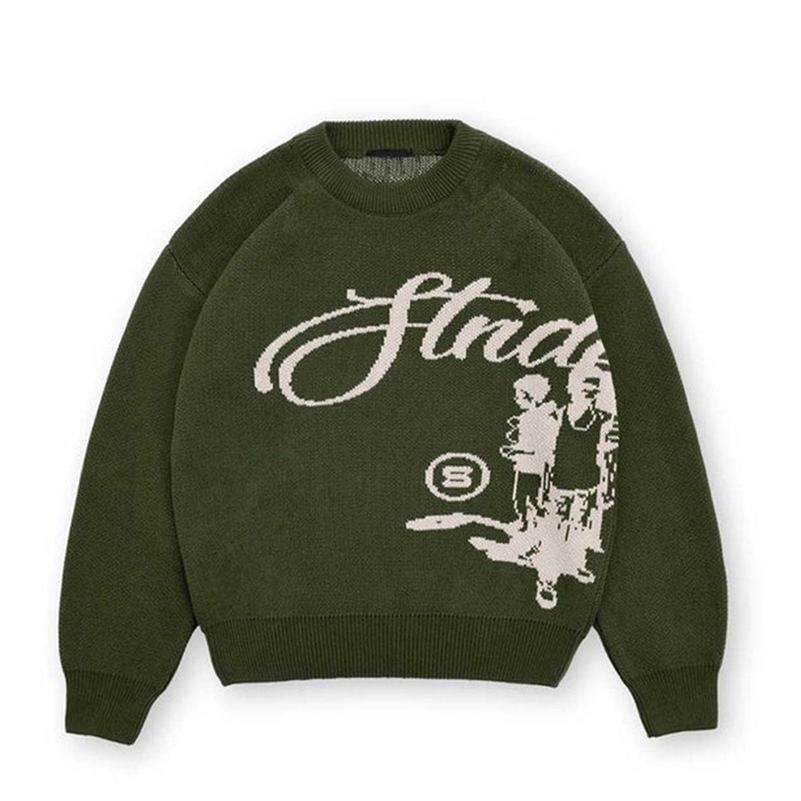 Punk mens casual fashion street knitted sweater retro 2000s letter cartoon character hiphop knitted pattern pullover Y2K style250918ww