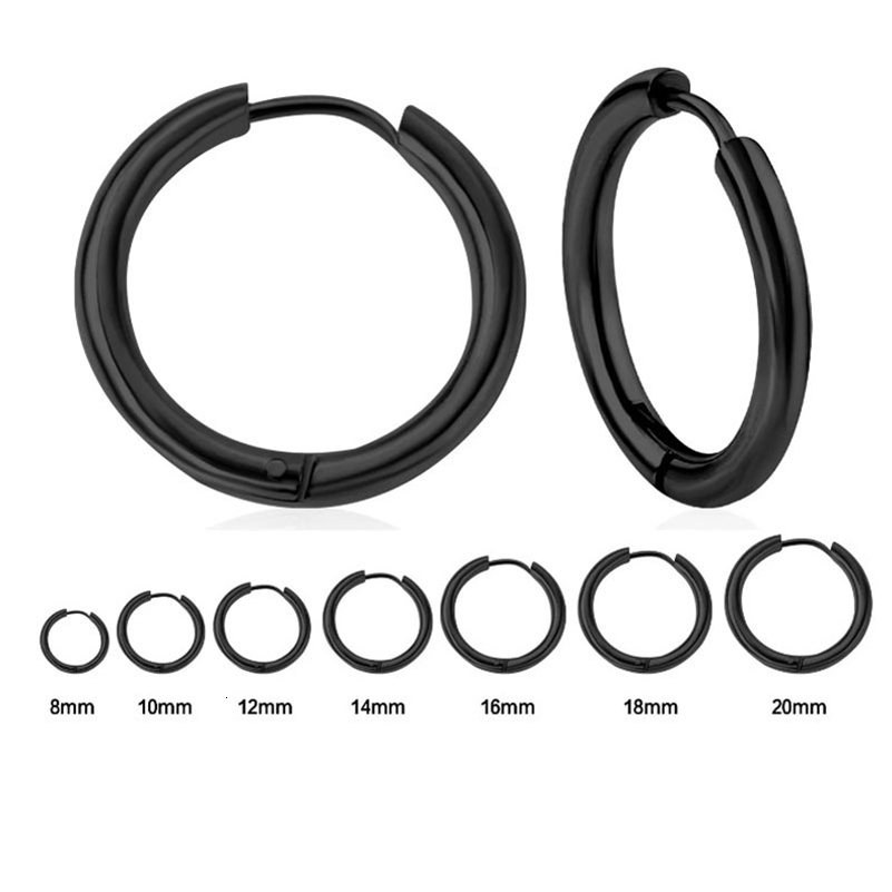 2pcs hommes cerceaux simples boucles d'oreilles noires couleurs en acier inoxydable boucles d'oreille pour hommes femmes rock hiphop cercle oreil
