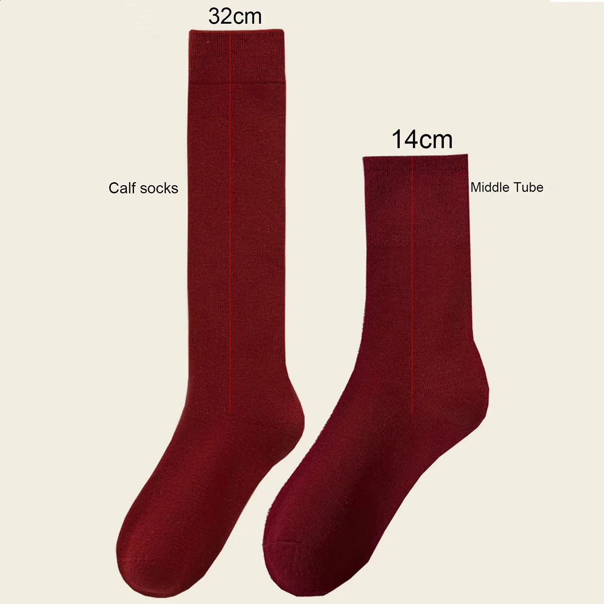 2 Pair Red Lower Leg Socks Women Fashionable Casual Solid Color Middle Tube Woman Socks Autumn Winter Long Soft Home Floor Socks 250919