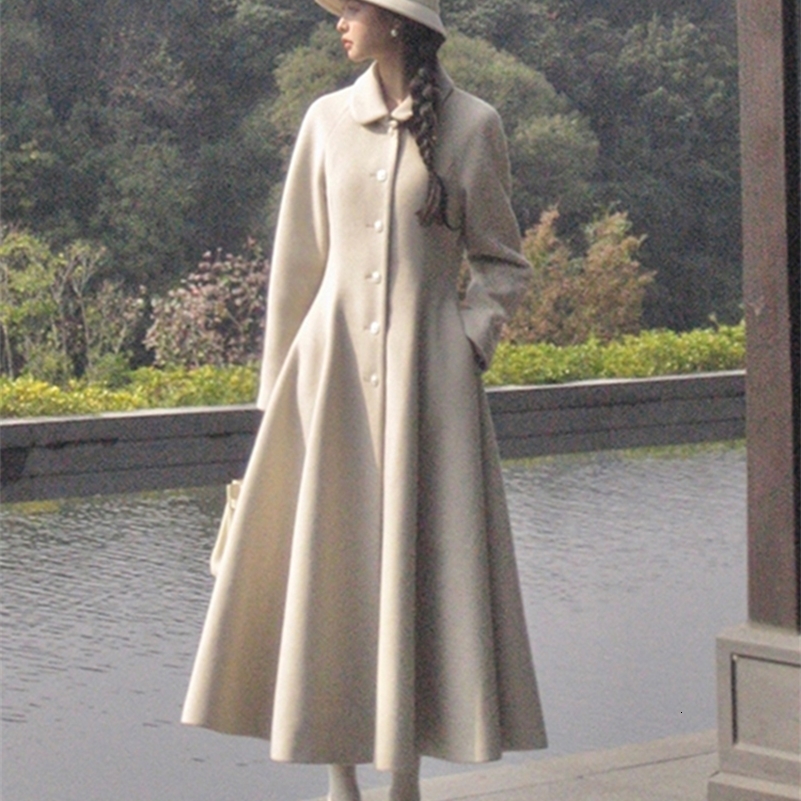 Lautaro Winter Long Wool blends Coat for Women Chic Elegant High Quality Womans Clothing Skirted Woolen Overcoat 2024 y250918