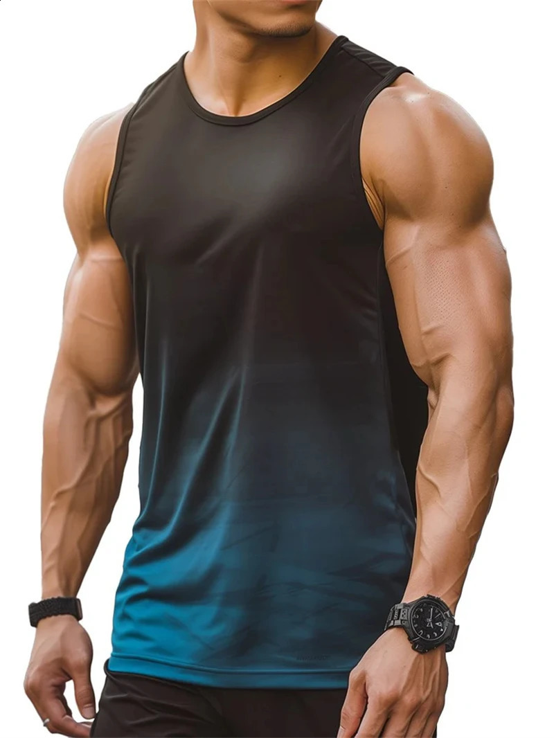 Fashion Gradient 3D Printed Mens Tank Tops Trend Summer Sleeveless Fitness Sports Vest Casual Streetwear Loose Breathable Tee250919