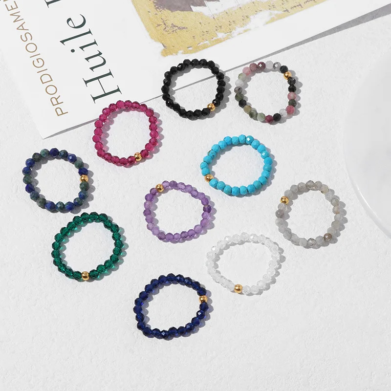 Perles de pierre naturelles en gros anneaux de perles rondes de brin élastique Amethystes Anneaux faits à la main pour femmes bijoux de fête Gift