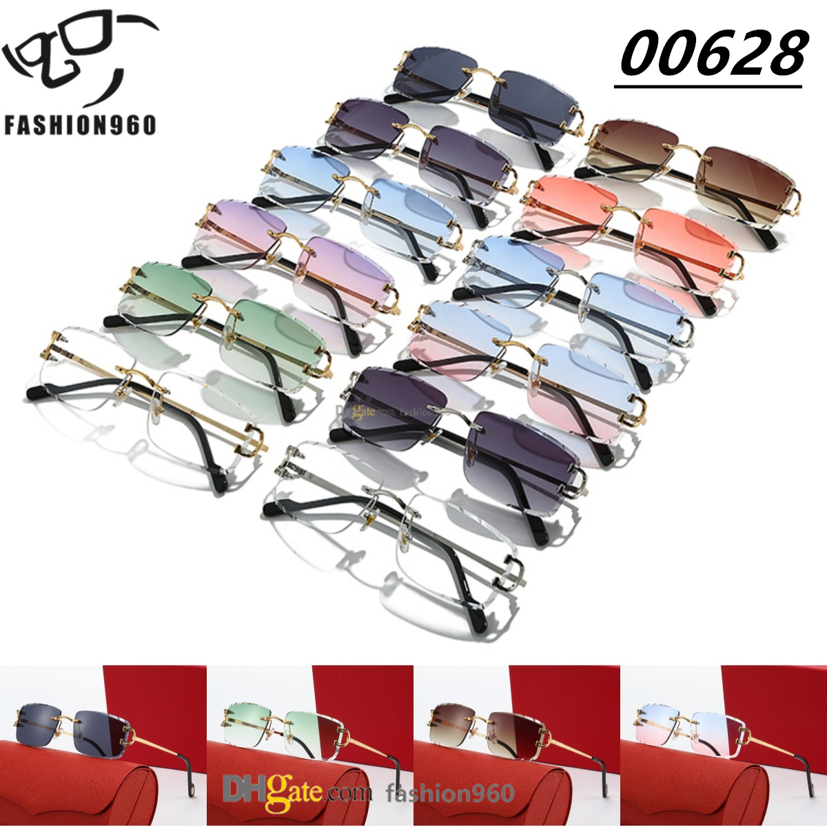 New rimless diamond cut designer sunglasses for women mens classic metal frame square buffalo horn beach outdoor lunettes de soleil traveling occ