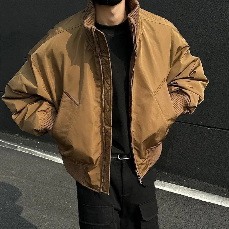 Autumn Winter Cotton Padded Jacket Men Stand Collar Warm Comfortable Thick Bomber Jacket Mens Casual Zip Up Short Jacket 250919