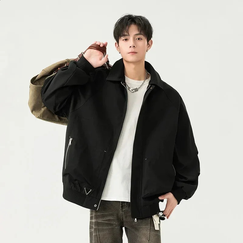 American Men Slim Fit Jacket Shoulder Width Regular Length Loose Style Spring Autumn Stand Collar Casual Outerwear Jackets 250918