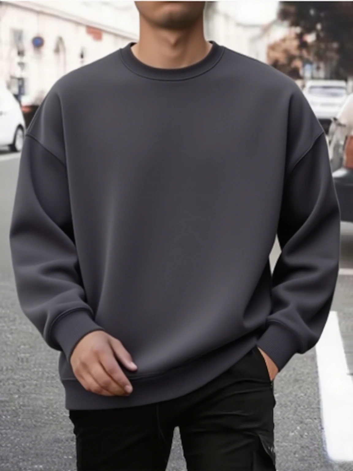Sweat-shirt à canons d'équipage surdimensionnés Men des femmes en vrac décontracté Basic Pullover Couleur de couleur solide