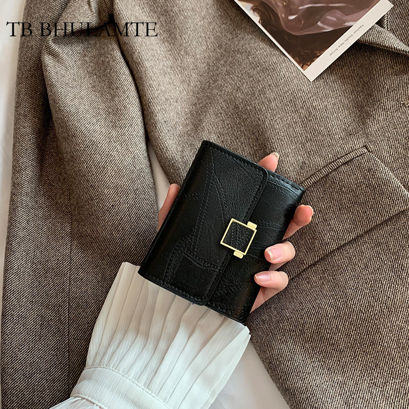 TB BHULAMTE Designer Women's Wallet Short Style Retro European And American Fashion Handbag Luxury Leather Card Holder Personalized Mini Trendy