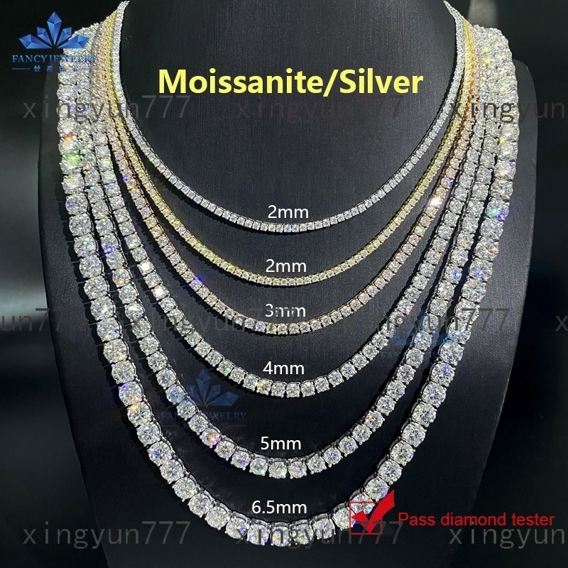Ready to Ship Sparkling Moissanite Tennis Necklace 925 Sterling Silver with 2mm3mm4mm5mm65mm Band Elegant Tennis Chain