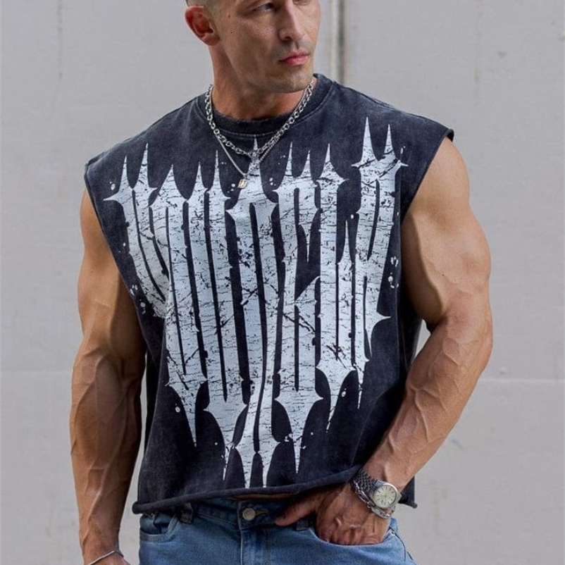 Mens Summer Gym Cotton Tank Top Sleeveless Shirt Man Bodybuilding Clothing Casual Fitness Workout Running Vest Sportswear250919ww