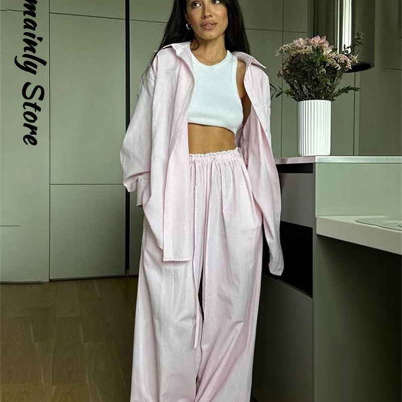 Pantalon patchwork en dentelle à rayures décontractée Set femmes épaule à manches longues à manches longues pantalon été chic de la dame 2 pièces