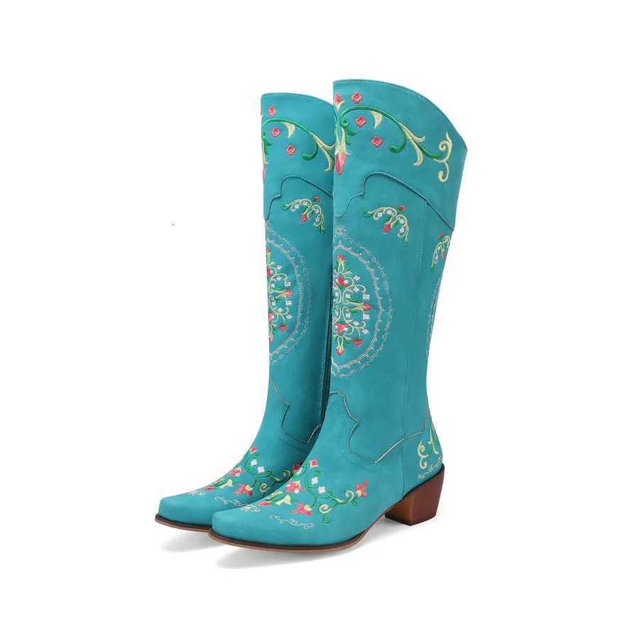 Cowgirls Bottes occidentales Botres de cowboy de broderie pour femmes pour le veau large 2024 Chaussures de talons messages 4 saisons Footwear Pu