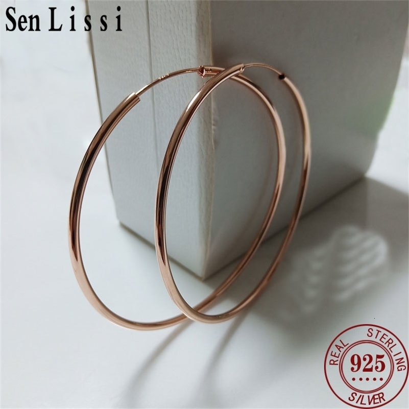 Boucles d'oreilles de cerceau en or rose Senlissi pour femmes 925 SERRING Silver Original Fashion Earge C K Anneaux Real Gold Y250918