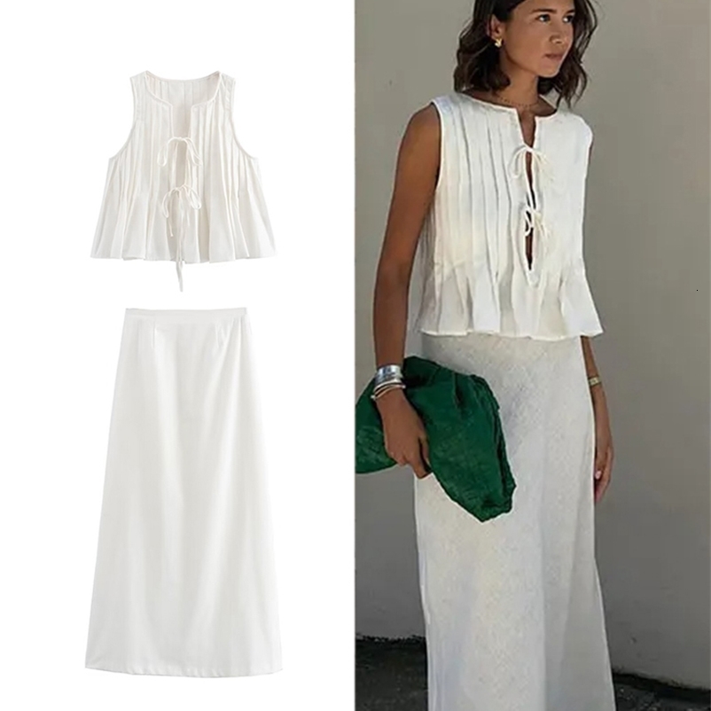 Traf Womens Fashion pliée à volants Sans manches à manches longues Long Set Elegant White en dentelle Blouse à cravate chic