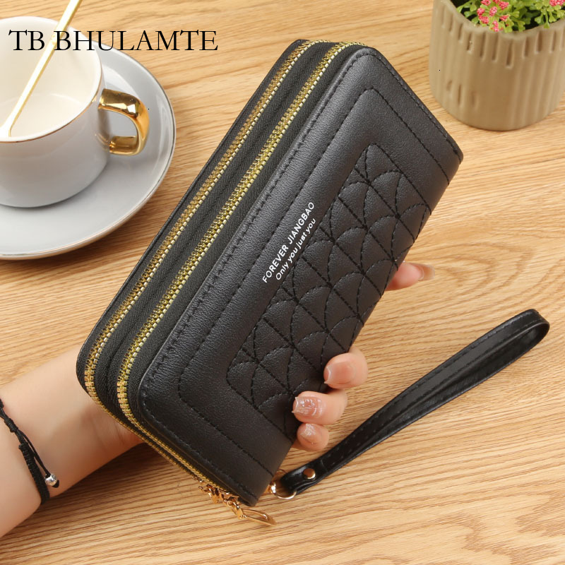 TB BHULAMTE Free Shipping Manufacturer New Luxury Women's Wallet Long Designer Double Zipper Clutch Embroidered Fashion Large Capacity Soft Lea