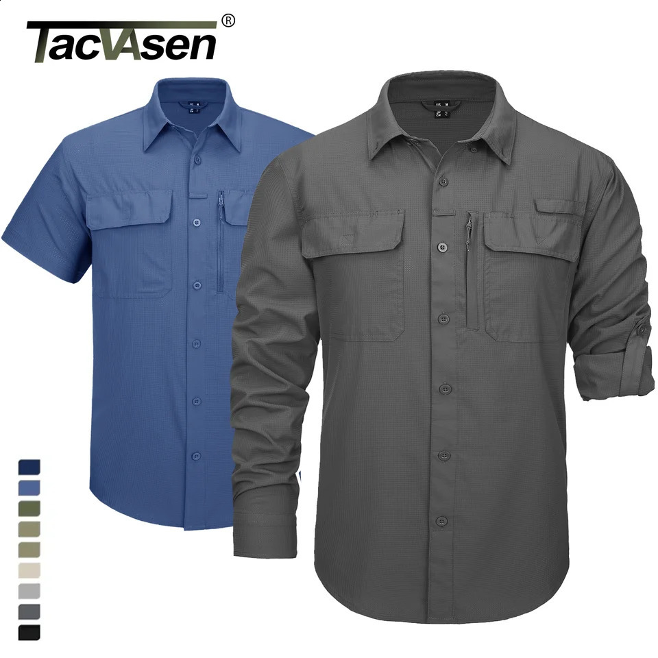 TACVASEN Quick Dry Fishing Shirts Mens UPF 50 Sun Protection Longshort Sleeve Mesh Breathable Hiking Work Cargo 250919