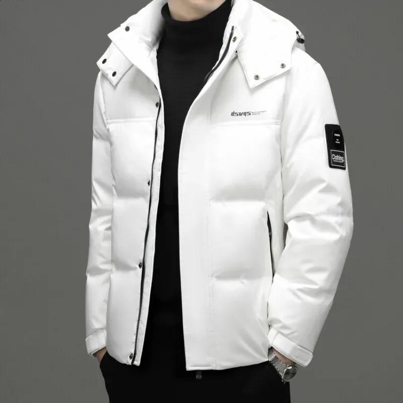 High Quality Mens Winter Thick Warm Hooded Down Coat with Letter Printing Loose and Comfortable Windbreak Casual Men Clothing 250919