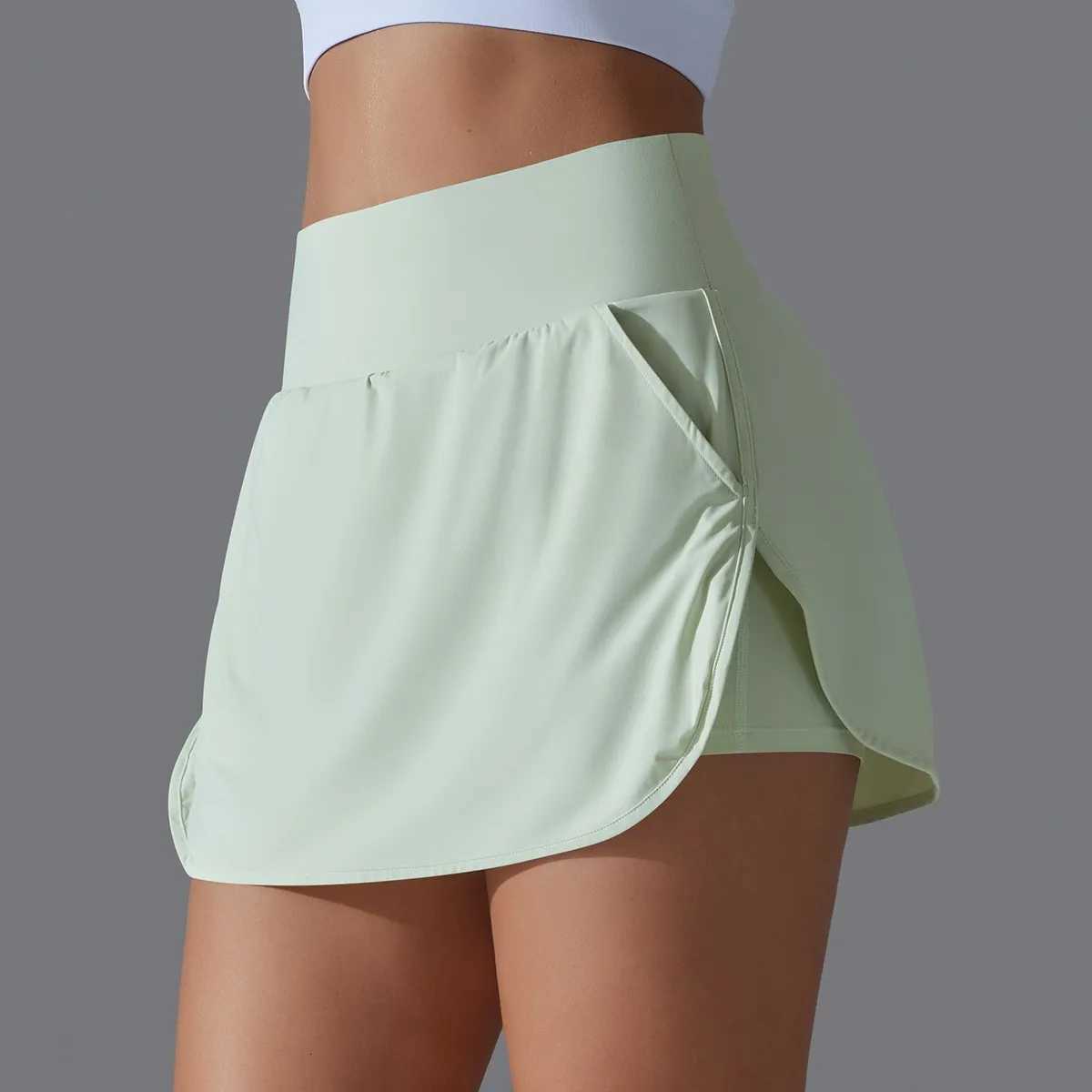 Solid Color Quick Drying Skirt High Waist Tight Fitting Slimming Fake Twopiece Skirt Pants Soft Breathable Thin Sports SkirtXJ250919