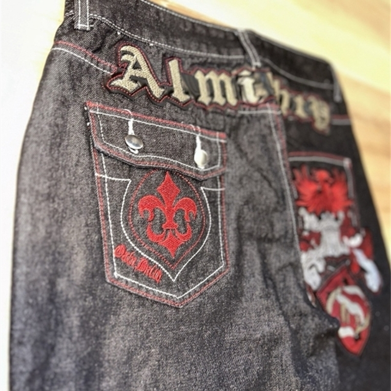 Lettre de jeans Broidered Black Loose Pantalons Couple de mode Retro Athlete Street Clothing Y2K Harajuku Street Wear Traflers250918