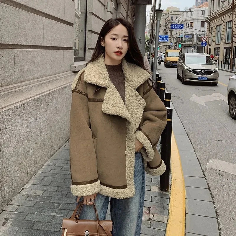 2025 Winter Women Oversized Teddy Jacket Autumn Faux Fur Collar Coats Jackets Female Loose Thickened Lamb Wool Coat 250918