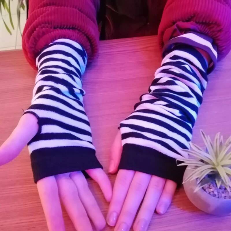 Long Fingerless Gloves Black Punk Cuff for Women Gothic Lolita Girls Men Hip-hop Glove Elbow Stretch Winter Arm Warmer Mitten ddmythur