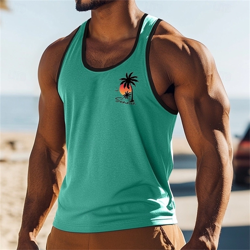 Fashion Hawaiian Solid Color Simple Men Tank Top Print Coconut Graphic Casual Funny Vest Summer Street Classic Tee250919