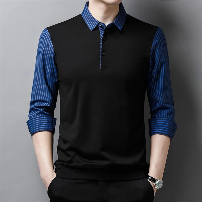 Mens Casual and Fashionable Long Sleeved POLO Shirt with Contrasting Print Anti Wrinkle Top250918