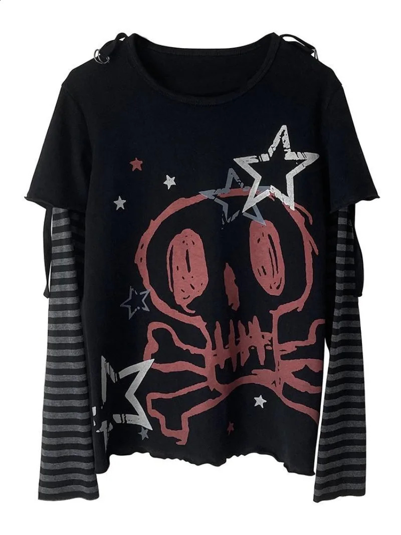 Y2k Tshirt Skull Goth Punk Long Sleeve Top Cartoon Graphic Streetwear Women Gothic Clothing Womens Jacket Spring Autumn Tees 250918