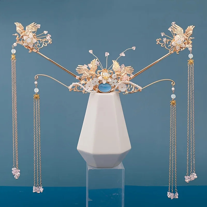 Perle Crystal Hairpin Bandband pour femmes mariée style chinois Hanfu Wedding Bridal Hair Accessoires Bijoux Bandeau en épingle à cheveux Gift 25