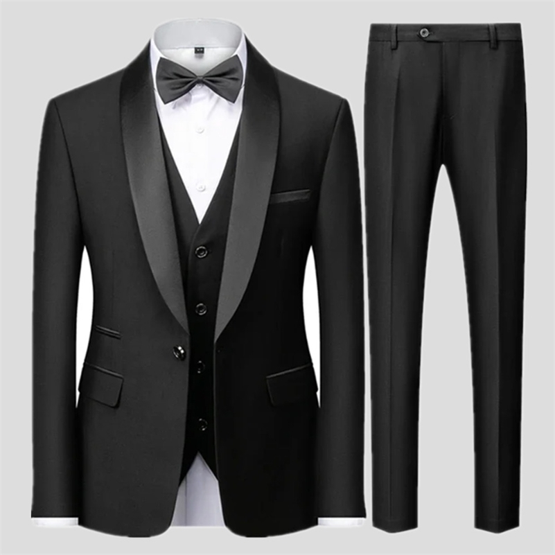 Black Men Autumn Wedding Party Three Pieces Set Large Size Male Blazer Coat Pants and Vest Fashion Slim Fit Suit y250918