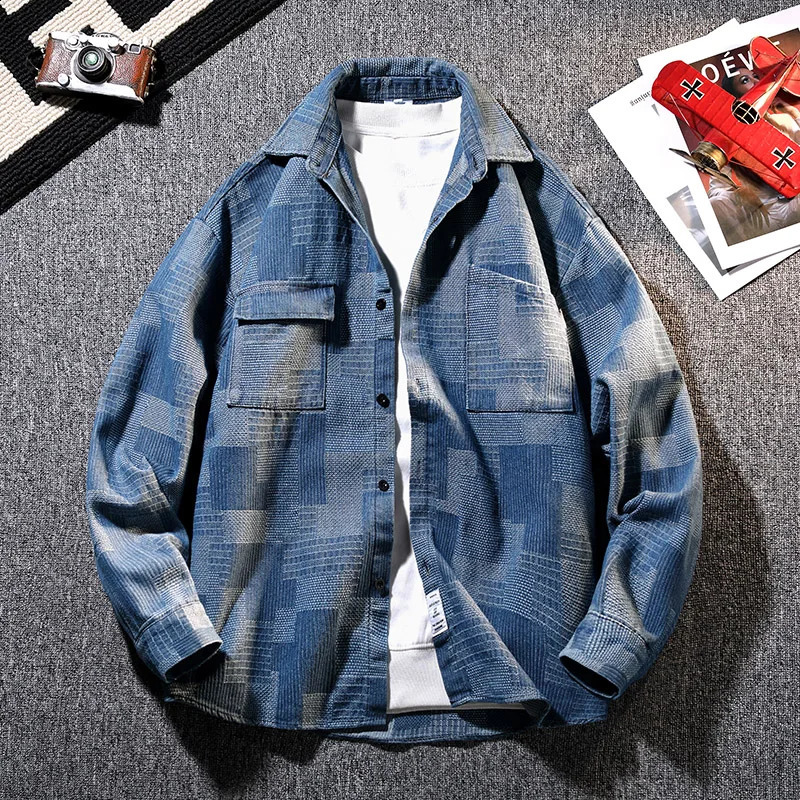 Denim Shirt Mens LongSleeve Jacket Fashion Plaid Trendy Youth Casual Versatile Top Spring and Autumn 250919