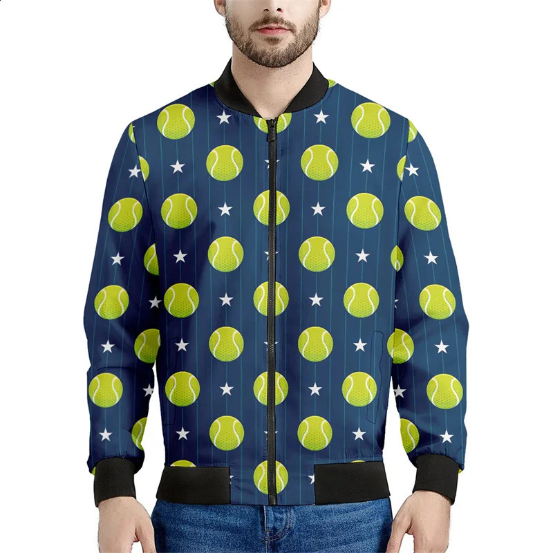 Tennis Ball Pattern Zipper Jacket For Men Racket 3D Printed Long Sleeves Fashion Sweatshirt Casual Loose Jackets Streetwear Coat 250919