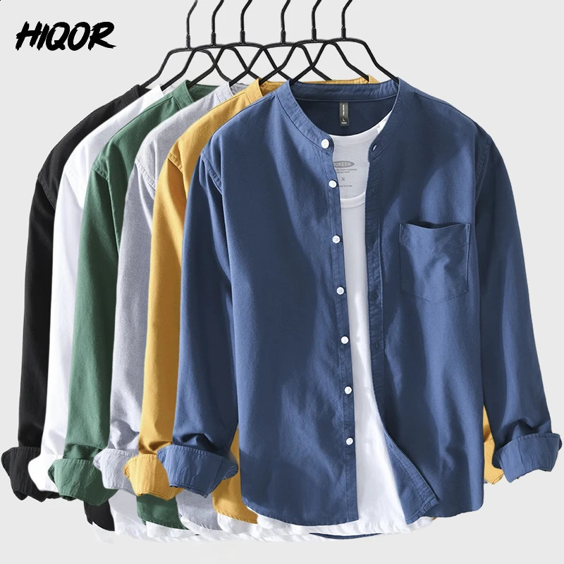 HIQOR Mens Shirt 100 Cotton Allmatch Long Sleeve Tops 2025 Spring Summer Solid Color Shirts Man Casual Blouses Streetwear Men 250919