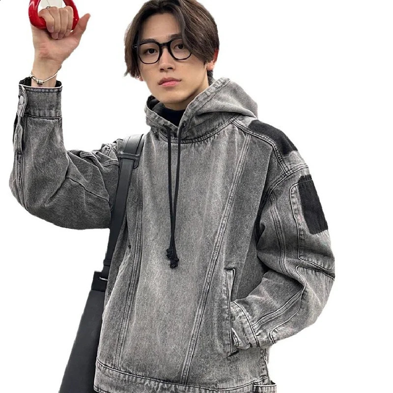 Fashion pour hommes jeans hip hop surdimensionnés Hoodis High Street Loose Fit Y2K Denim Sweatshirt Hooded Retro Cowboy Hoody Tops 250918