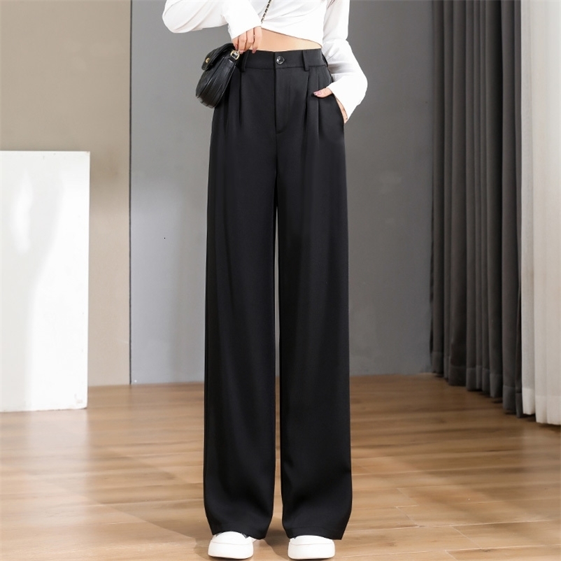 WOMENS SEMEN FRIME Summer 2025 Gambe larghe in vita alta pantaloni casual tendenza della moda coreana Abito femminile pantaloni dritti Y250918