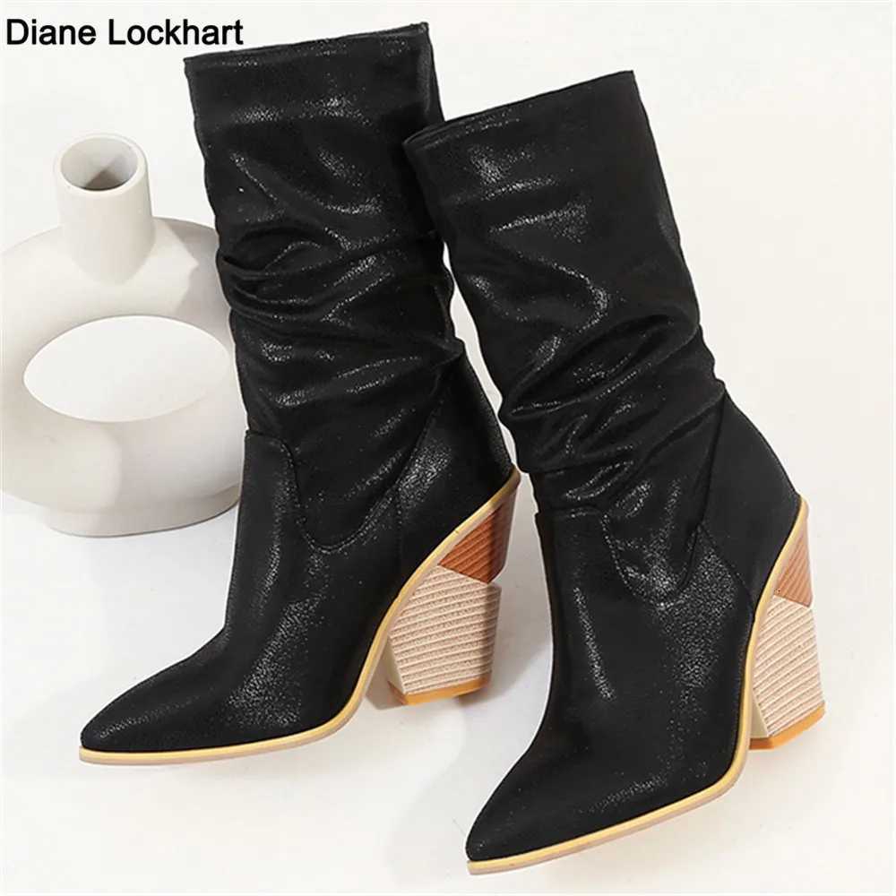 2025 White Black Brown Faux Leather Cowboy Ankle Boots for Women Wedge High Heel Boots chunky Snake Print Western Cowgirl Boots W250919