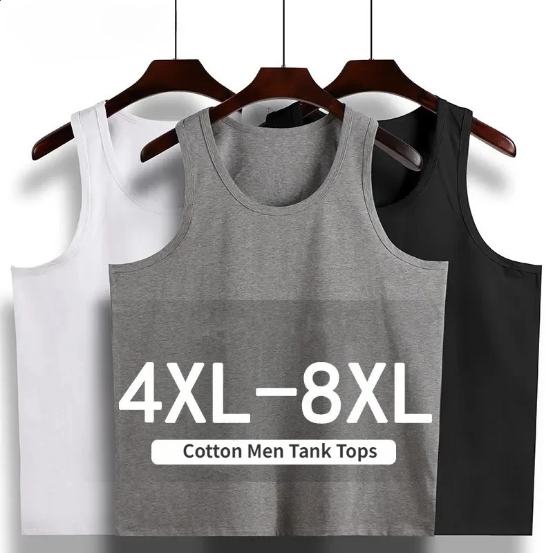 Summer Basic Cotton Vest Men Sports Plus Size 6XL 7XL 8XL White Tshirt Loose Undershirt 150KG Sweat Shirt Black Tank Tops250919
