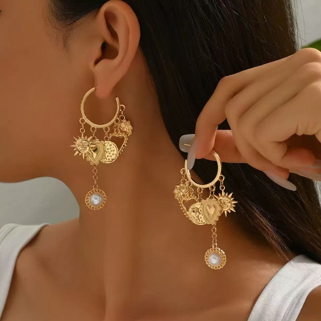 Grandes boucles d'oreilles rondes bijoux de coeur solaire clair de luxe haut de gamme