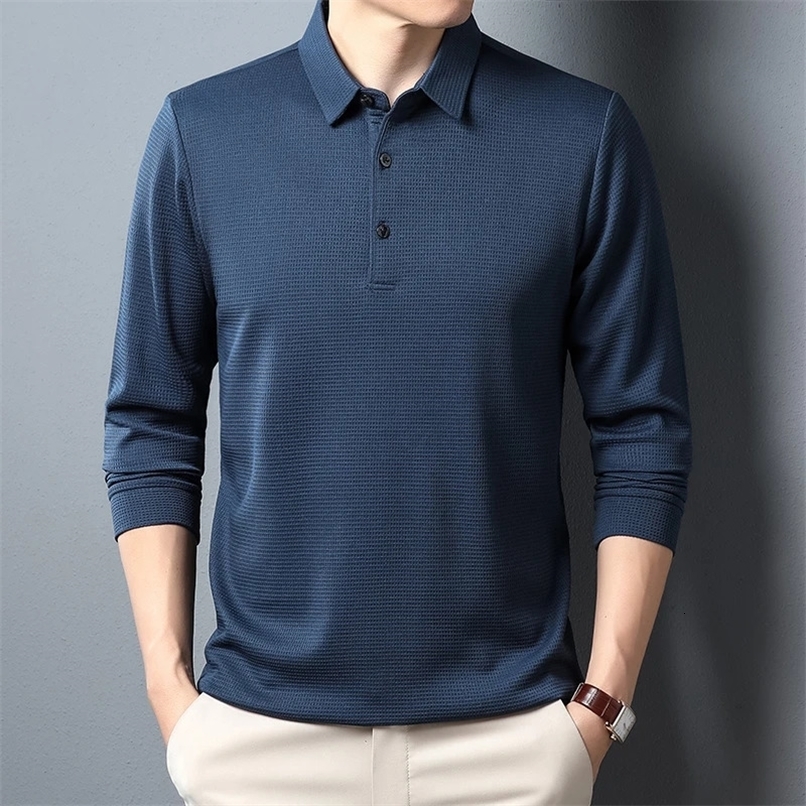 Mens Business Fashion Casual Long Sleeved Shirt Solid Color Polo Shirt Fashionable Breathable Comfortable Versatile Top250918