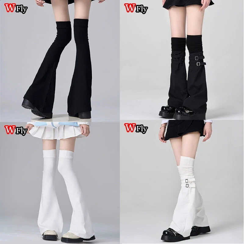 Subculture Harajuku Women Sweet Lolita Y2KGIRL Leather buckle black white Horn high tube Knee over socks keep warm Leg Warmers250919