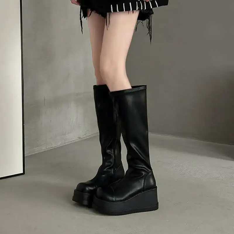 Botas altas Mujeres Cabeza redonda de cabeza media Pu Cuero Botas Botas de manga alta botas largas Botas occidentales W250919