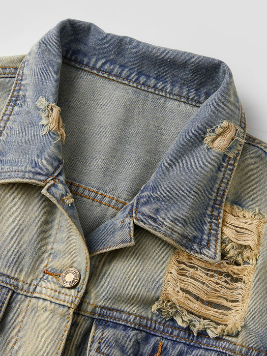 Women s Vintage Oversized Denim Jacket with Flap Pockets and Distressed Details Button Up Long Sleeve Casual Coat 250919