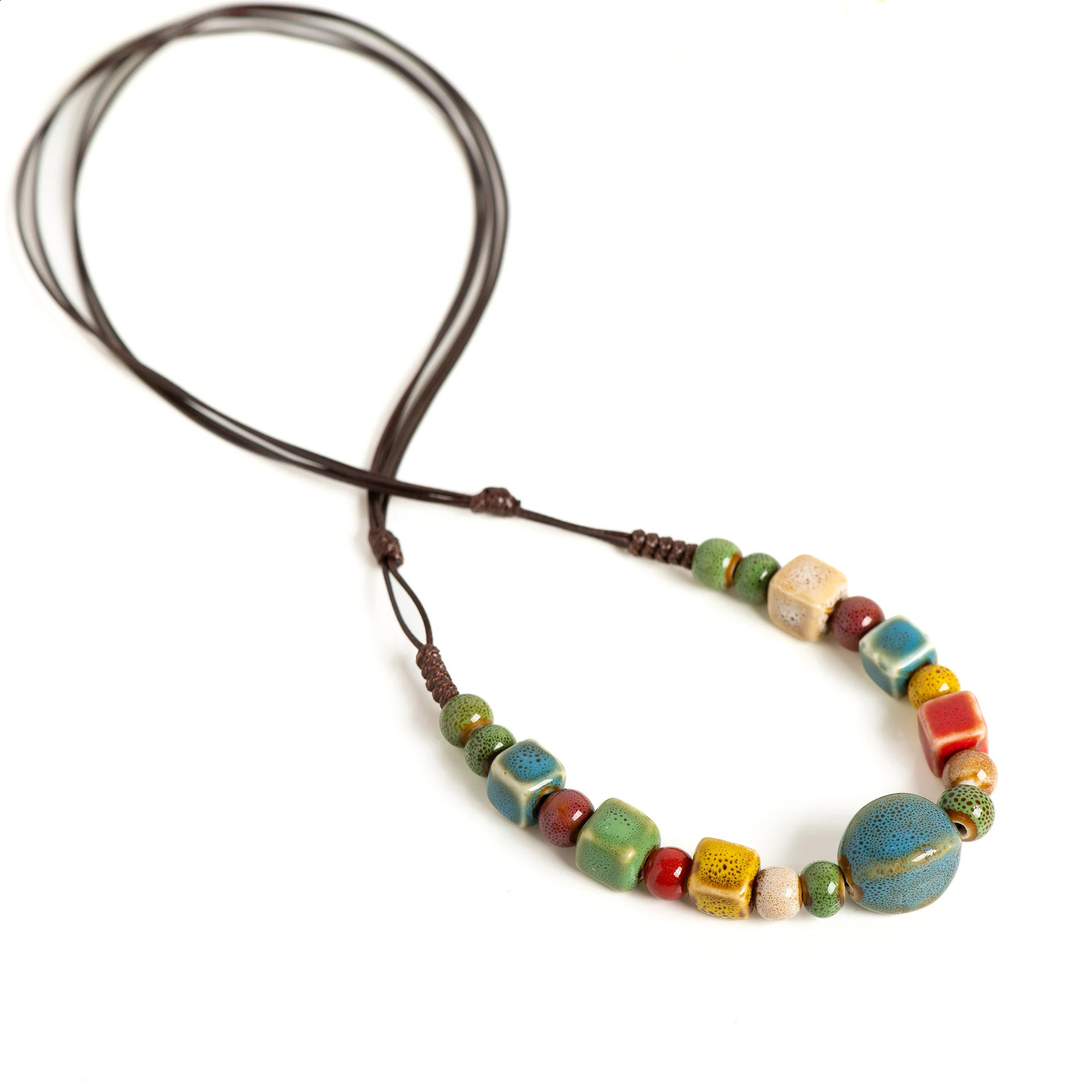 Boho Ceramic Beaded Necklace for Women Adjustable Handmade Simple Long Pendant Ethnic Style Jewelry 250919