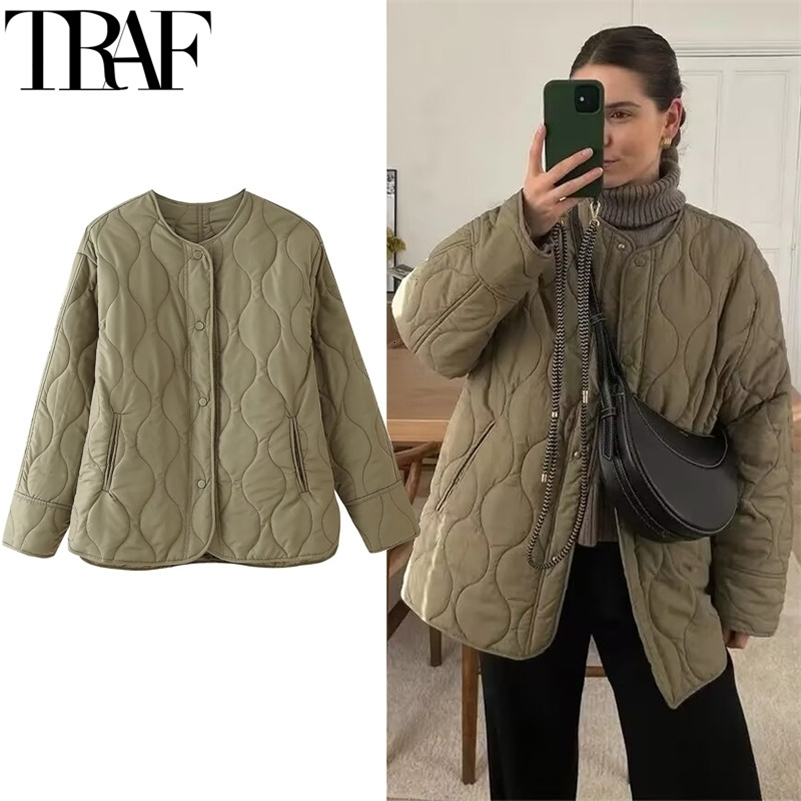 Traf Womens Coats Bandding Veste matelassée Femme Parkas solide chauds Automne d'hiver Demis-Season Loose Femmes rembourrées légères manteau 2509