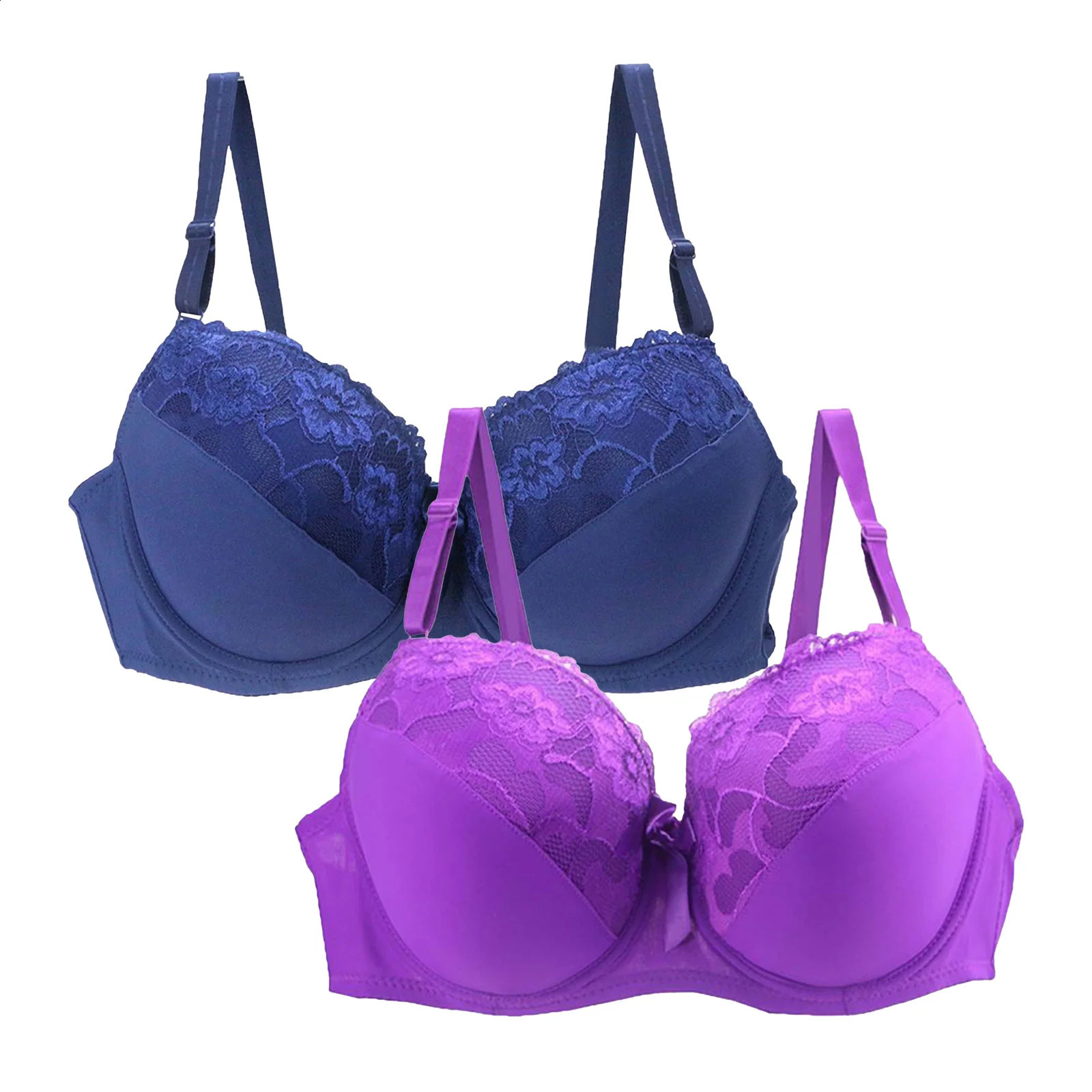 2 Piece Bras BCDE Cup Women Sexy Plus Size Lingerie Brassiere Bralette Push Up Lace Padded Bow Underwear 250919